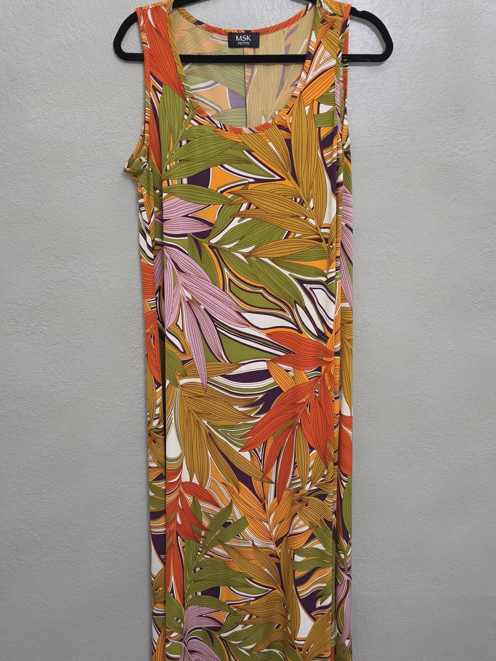 MSK Tropical Leaf Maxi Dress in Orange, Green & Pink